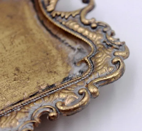 Miniatura 7 de Funly mee Bandeja pequeña de baratijas antigua en oro vintage, bandeja de joyería de metal, soporte para anillos - 13.5 x 8.9 x 3 centímetros