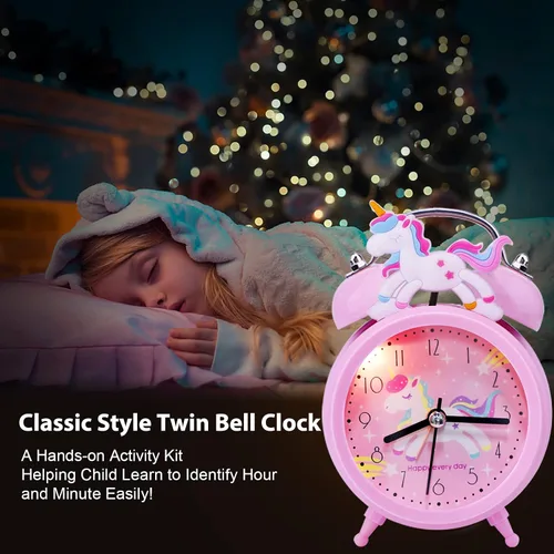 Miniatura 4 de QearFun Reloj despertador de unicornio para niñas y niños, bonita decoración de dormitorio, segunda mano silenciosa sin tictac, con retroiluminación