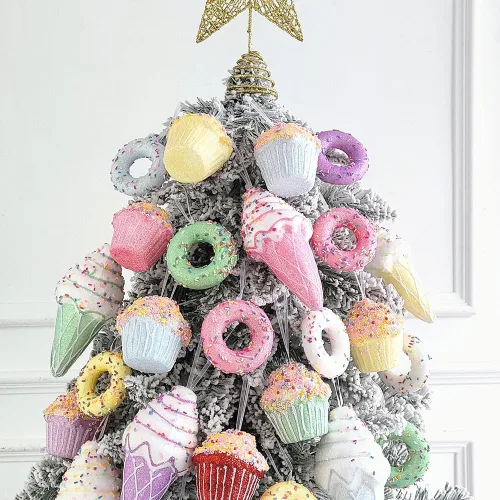 Miniatura 6 de Adorno para árbol de Navidad, 6 piezas de donas colgantes pastel de macarrón para decoración de Navidad Candyland, dulce para una niña, fiesta