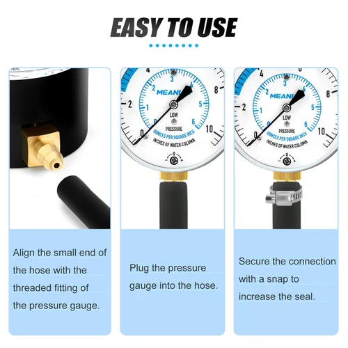 Miniatura 6 de MEANLIN MEASURE Kit de prueba de presión de gas colector WC de 0-10", kit de manómetro para gas natural o gas LP con manguera de 40 pies, accesorio