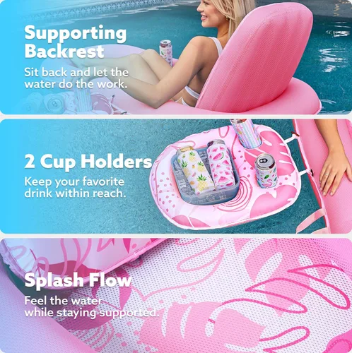 Miniatura 5 de SLOOSH Pool Floats Lounger Adult, Fabric Pool Floaties Lounge Convertible 2-in-1 Floating Water Floaty with Cup Holders Adjustable Backrest Recliner
