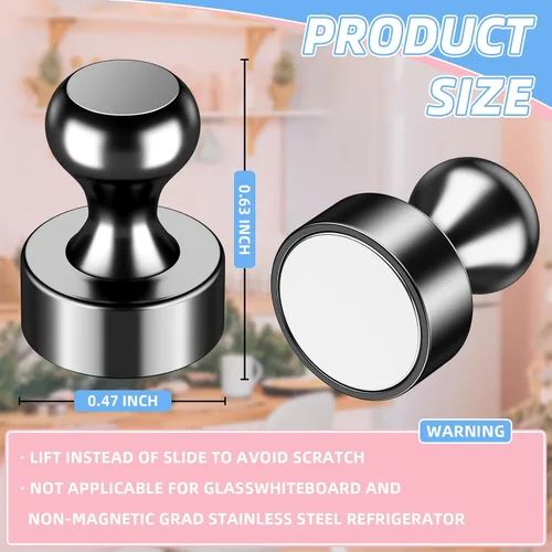 Miniatura 6 de VNDUEEY 12 piezas de imanes de nevera negros, imanes de pizarra blanca para refrigerador, imán pequeño y fuerte para pizarra, oficina, aula, cocina