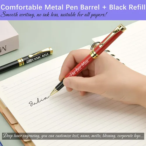 Miniatura 4 de Bolígrafo personalizado de texto/logotipo con 3 repuestos negros, negocios grabados, lujo, ejecutivo profesional, oficina, el mejor juego de regalo