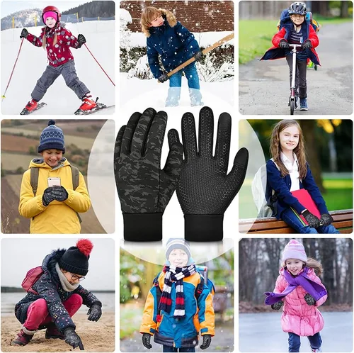Miniatura 7 de Guantes cálidos de invierno para niños con agarre, guantes térmicos de forro polar para correr, ciclismo, pantalla táctil, clima frío, suaves
