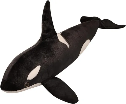 Bonito juguete de peluche de ballena asesina de simulación, muñeca de pez orca, tiburón, caricatura, almohada suave para dormir para niños y niñas,