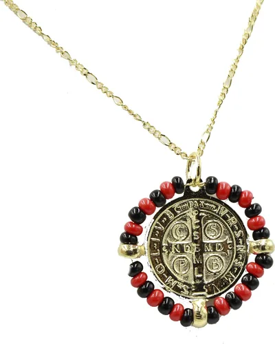 Miniatura 5 de San Benito Azabache Medalla - Medalla de San Benito Azabache chapado en oro de 18 quilates con cadena de 22 pulgadas
