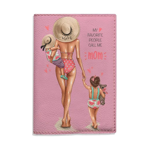 Miniatura 7 de Summer passport holder for women - Mom with Daughter and Son, Eco Leather Wallet Organizer, Personalized Cover for documents