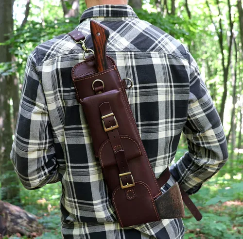Miniatura 3 de Funda de cuero para hacha hecha a mano, mochila de cuero para estuche de hacha, soporte de hacha mediana grande, funda de transporte de hacha, bolsa