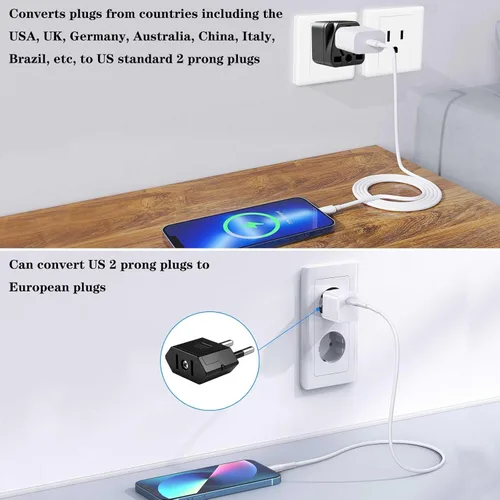 Miniatura 6 de Paquete de 2 adaptadores de enchufe UE a EE. UU., adaptador de enchufe de Reino Unido a EE. UU., Reino Unido, AU, CN, JP, Asia, Italia, Brasil, Negro