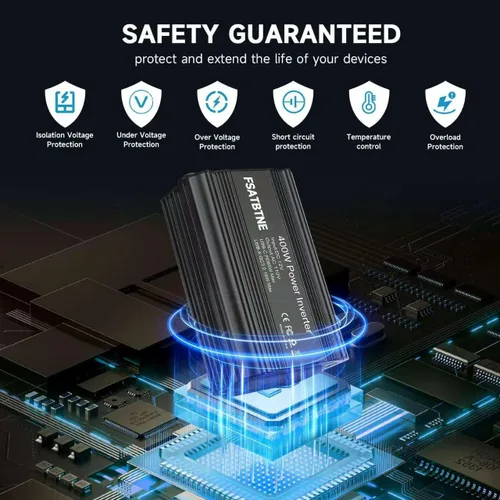 Miniatura 6 de Inversor de Potencia de 400W, FSATBTNE DC 12V a 110V AC Adaptador de Enchufe de Coche Convertidor de Salida con [65W PD USB-C] y [18W QC USB-A]
