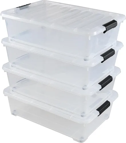 Miniatura 9 de Paquete de 4 cubos de almacenamiento de plástico transparente debajo de la cama, contenedor de almacenamiento debajo de la cama con ruedas