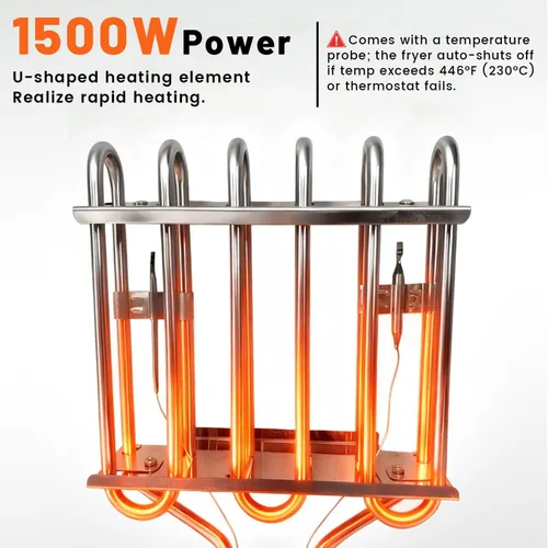 Miniatura 6 de Freidora eléctrica comercial con canasta, freidora de acero inoxidable de gran capacidad de 9.1 cuartos de galón / 8.6 L, calentamiento rápido