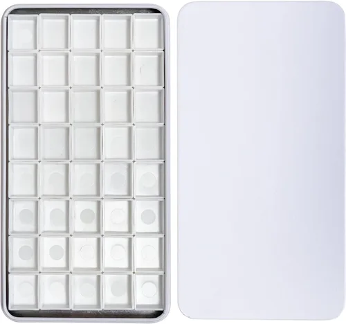 Miniatura 15 de Estuche de lata de paleta de acuarela con 40 piezas de sartenes vacías de plástico blanco con cuadrados magnéticos para transportar - Paleta