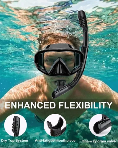 Miniatura 4 de AQUA A DIVE SPORTS Esnórquel seco de fácil respiración para buceo, snorkel para esnórquel, buceo, natación con válvula superior seca y boquilla