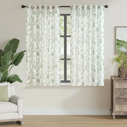 Miniatura 66 de Jinchan Cortinas de Mezcla de Lino con Estampado Floral para Sala de Estar, 84 Pulgadas de Largo, Cortinas con Bolsillo para Varilla y Tab Trasera