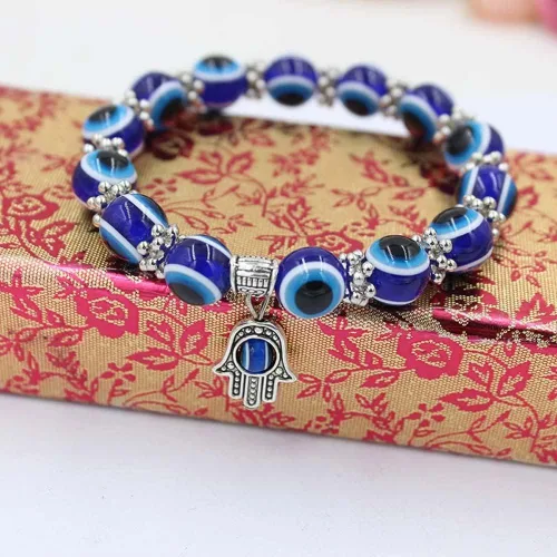 Miniatura 6 de Evil Eye Hamsa Blue Beaded Charm Stretch Bracelet Hand of Fatima Turkish Lucky Evil Eye Bracelet for Protection and Blessing