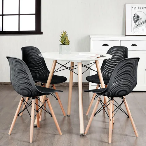 Miniatura 9 de LDAILY Moccha - Juego de 4 sillas de comedor DSW, sillas laterales de PP con patas de madera de haya y diseño de malla, sillas laterales modernas