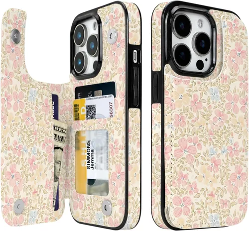 Miniatura 8 de Funda compatible con iPhone 14/15 con tarjetero y ranuras integradas de piel sintética con función atril y a prueba de golpes para iPhone 14/15