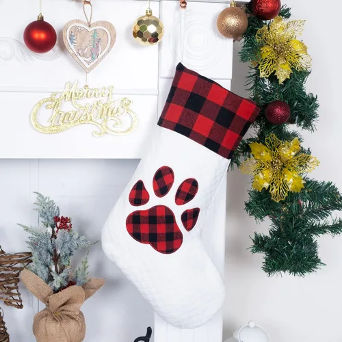 Miniatura 5 de LUBOT Juego de 4 medias de Navidad grandes para la familia, 20 pulgadas, silueta de búfalo rojo a cuadros para colgar en la chimenea, decoración