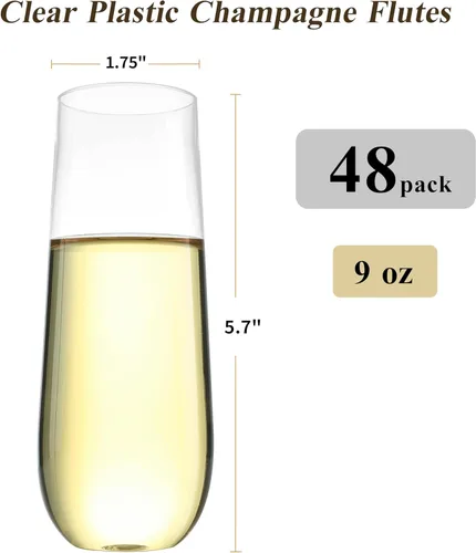 Miniatura 2 de Bestluck Paquete de 48 copas de champán de plástico sin pie de 9 onzas, transparentes, desechables, vasos de champán para brindis, inastillables