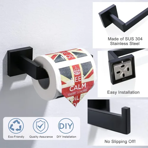 Miniatura 2 de TQKAG Soporte de papel higiénico negro mate SUS304 de acero inoxidable, moderno soporte de rollo de papel higiénico cuadrado para montaje en pared