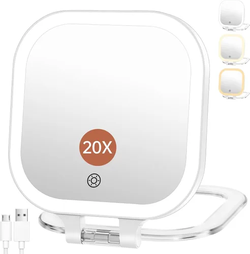 Miniatura 10 de FASCINATE Espejo de maquillaje de viaje recargable con aumento de 30X, espejo de tocador portátil iluminado de 7 pulgadas con iluminación de 3