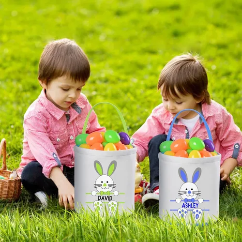 Miniatura 2 de Cestas de Pascua personalizadas para niños y niñas, paquete de 2, cesta de conejo de Pascua Touber para regalos, cesta de Pascua personalizada con 2