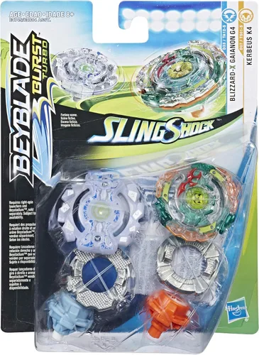 Miniatura 2 de Beyblade Burst Turbo Slingshock Dual Pack Kerbeus K4, Blizzard-X Gianon G4