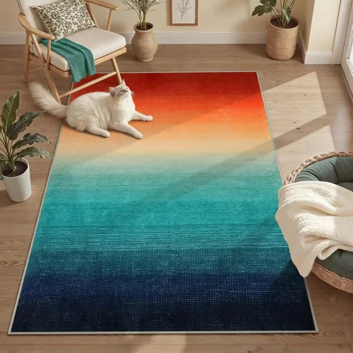Miniatura 20 de Wonnitar Alfombra rosa lavable de 2 x 6 pies, moderna alfombra de pasillo de baño en degradé, contemporáneo, antideslizante, alfombra degradada