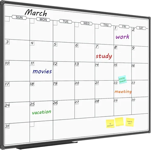 Miniatura 14 de JILoffice Calendario de Pizarra Blanca de Borrado en Seco - Calendario de Pizarra Blanca Magnética Mensual 36 X 24 Pulgadas, Marco de Aluminio Negro