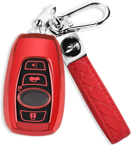 Miniatura 10 de QBUC Funda para llavero Subaru con llavero de cuero, apta para Forester Crosstrek Outback Ascent Impreza Legacy Subaru de 4 botones (azul)