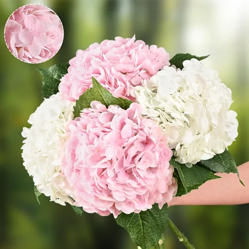 Miniatura 17 de Flores artificiales de hortensias de tacto real, 2 flores azules y 2 blancas de tacto real, flores de hortensias sintéticas de 21 pulgadas, flores