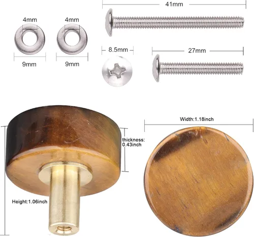 Miniatura 2 de Amogeeli 4 pomos de latón con piedra de ojo de tigre con tornillos, mango redondo decorativo para gabinete