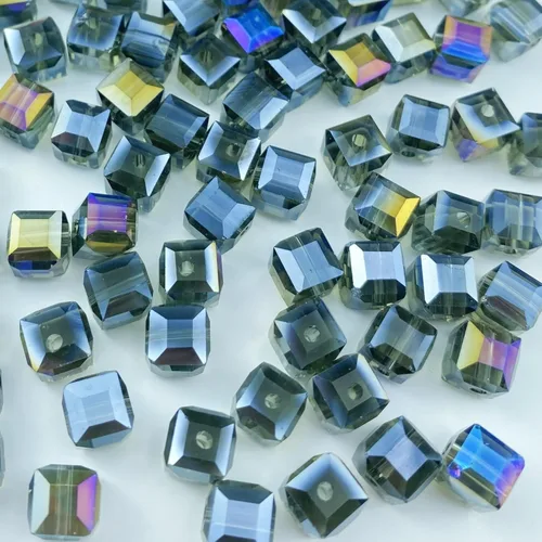 Miniatura 27 de 100 piezas 6 mm cuadrados Cuentas de cristal de colores AB mixtos para hacer joyas Mezcla de colores AB
