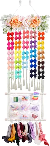 Miniatura 6 de Cinta para la cabeza/lazo para el pelo para niñas, organizador de lazos para el pelo de flores, decoración elegante para colgar en la pared, regalo