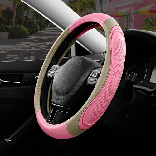 Miniatura 14 de Road Comforts Funda para volante de automóvil, funda de cuero de microfibra para volante de 14.5 a 15 pulgadas, antideslizante, para hombres