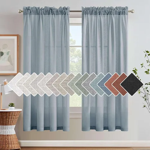 Miniatura 22 de H.VERSAILTEX Cortinas de Lino con Textura Filtradoras de Luz para Tratamiento de Ventanas de Sala de Estar, Cortinas Naturales Duraderas