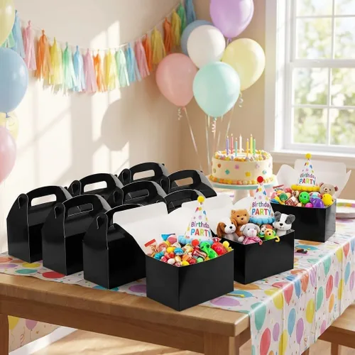 Miniatura 5 de HKLMRO 35 cajas de regalo para fiestas, galletas de caramelo negro, caja de regalo, bolsas de regalo portátiles para aperitivos, golosinas, cartón