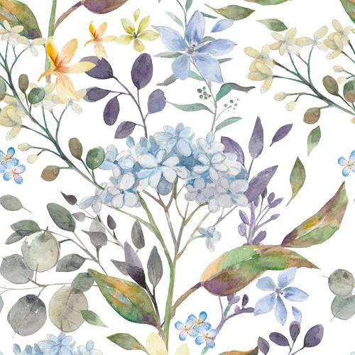 VEELIKE Papel tapiz de flores de hortensias azules de 17.7 x 118 pulgadas, para despegar y pegar, papel tapiz floral de hojas de eucalipto para