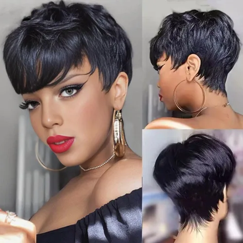 Miniatura 9 de Peluca de cabello humano con corte Pixie, pelucas cortas rizadas naturales para mujeres negras, pelucas de cabello humano corto marrón natural de 4