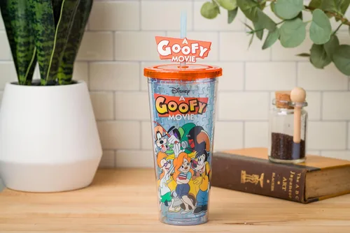 Miniatura 6 de Silver Buffalo Disney Una Loca Aventura de Goofy con Goofy, Max Goof, Roxanne y Bobby Zimuruski - Vaso de plástico para bebidas frías con tapa