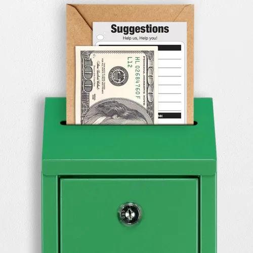 Miniatura 6 de Caja de donación de metal EIENHOSHI con cerradura, montada en pared, caja de sugerencias con 4 llaves de hierro, verde, caja de depósito de efectivo