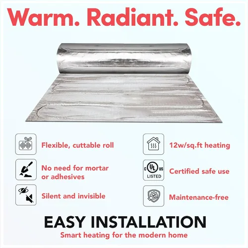 Miniatura 2 de Calefacción eléctrica radiante por suelo radiante para alfombras, suelos laminados y de madera flotante, corte y giro de 15 pies cuadrados para un