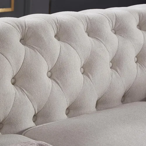 Miniatura 8 de Sofá Chesterfield de 89 pulgadas, sofá clásico de mediados de siglo con respaldo bajo, brazos enrollados y adornos de cabeza de clavo, sofá de 3