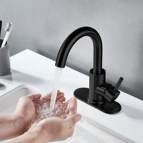 Miniatura 6 de Grifo de Lavabo de Baño Negro Mate de Un Solo Orificio, Grifo de Baño Moderno de Una Sola Manija Grifo de Barra de Acero Inoxidable Comercial Grifo