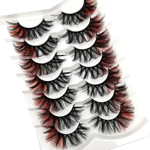 Miniatura 5 de IFSOWDRA Pestañas de colores visón D Curl rojo pestañas tira 0.787 in 3D visón sintético Wispy dramático largo colorido pestañas postizas paquete