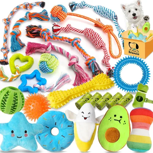Miniatura 8 de Zeaxuie Paquete de 23 juguetes rosados para cachorros para dentición, juguetes para perros pequeños con lindos juguetes masticables para cachorros