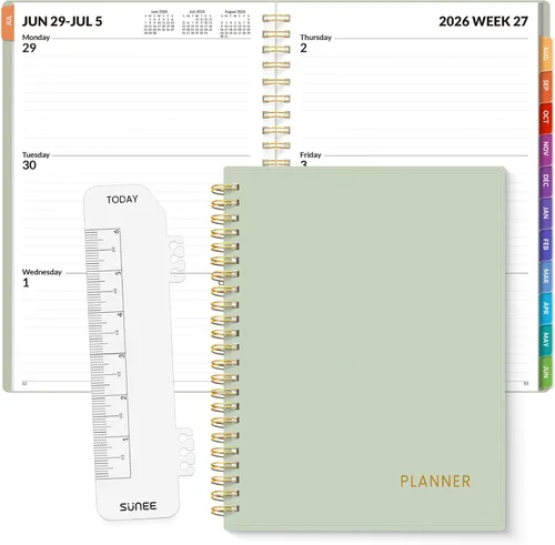 Miniatura 28 de SUNEE Agenda semanal y mensual 2026, de enero de 2026 a diciembre de 2026, agenda diaria con pestaña mensual, cubierta flexible, páginas de notas
