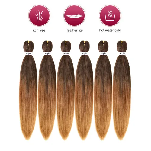 Miniatura 2 de Cabello trenzado preestirado de 22 pulgadas, 6 paquetes de cabello profesional suave Yaki trenzado para trenzas con ajuste de agua caliente