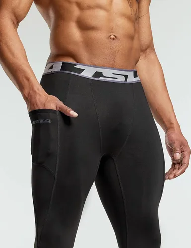 Miniatura 4 de TSLA Pantalones de compresión 34 para hombre, mallas de entrenamiento para correr, leggings atléticos capri de secado fresco, capa base de yoga